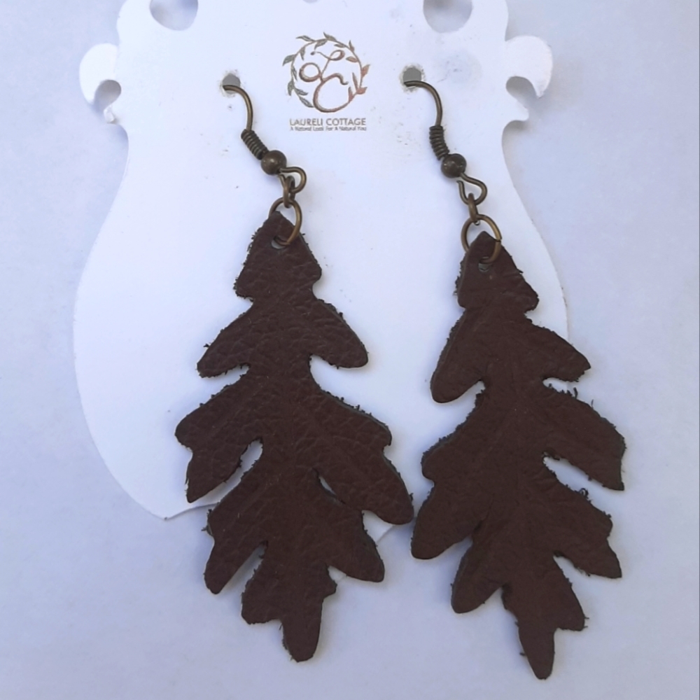 Handmade Leather Oak Leaf Earrings